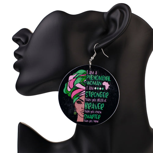 Painted Africa Women Wooden Earrings