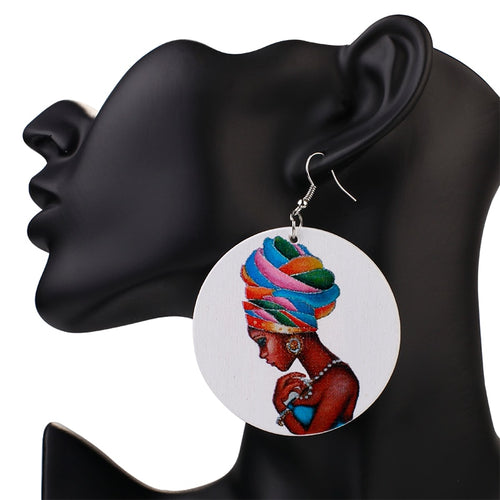 Painted Africa Women Wooden Earrings