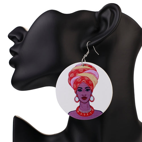 Painted Africa Women Wooden Earrings