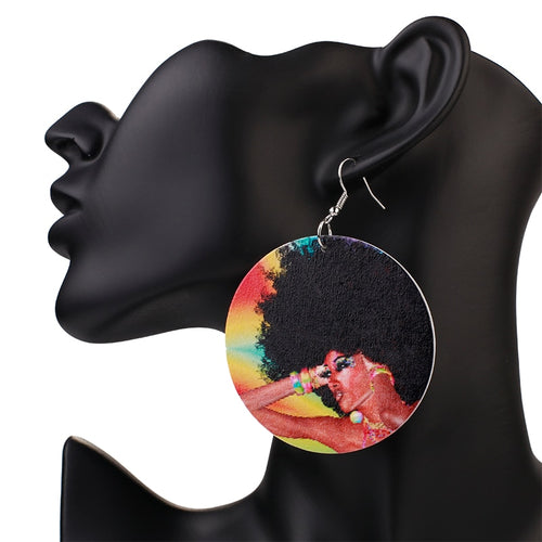 Painted Africa Women Wooden Earrings