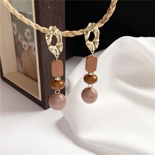 Brown Ball  Wooden Earrings