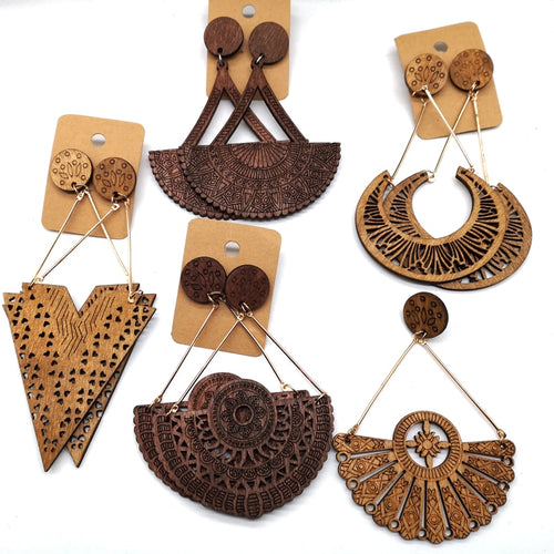 5 Piece Set of Drop Wooden Earrings