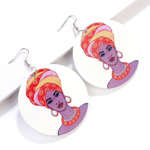 Painted Africa Women Wooden Earrings