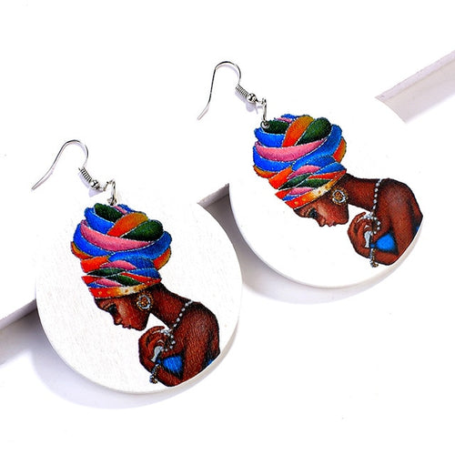 Painted Africa Women Wooden Earrings