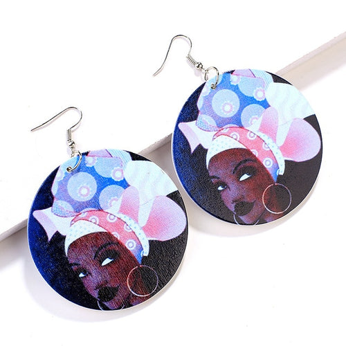 Painted Africa Women Wooden Earrings