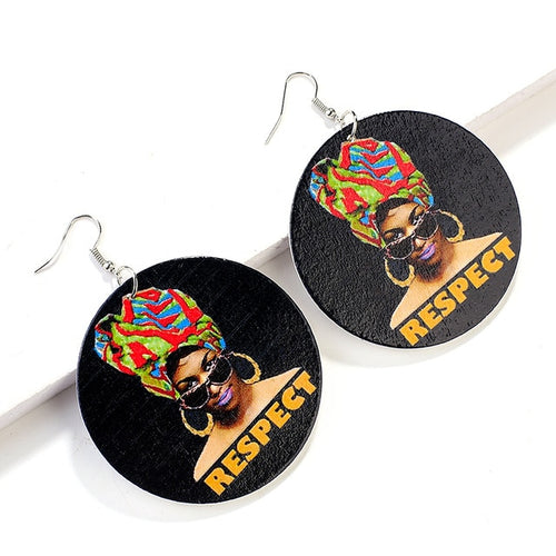 Painted Africa Women Wooden Earrings