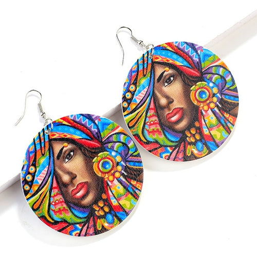 Painted Africa Women Wooden Earrings