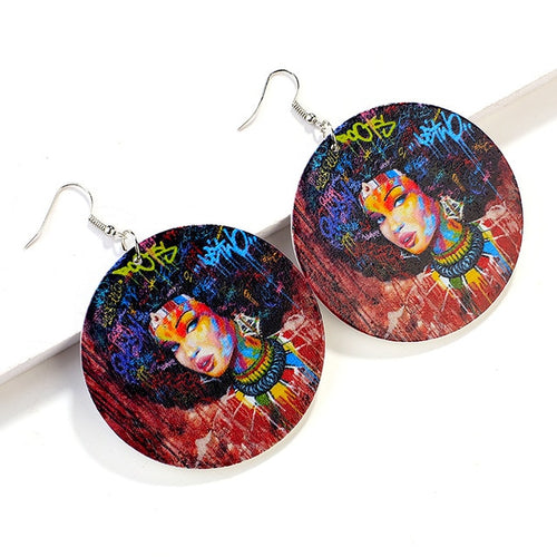 Painted Africa Women Wooden Earrings