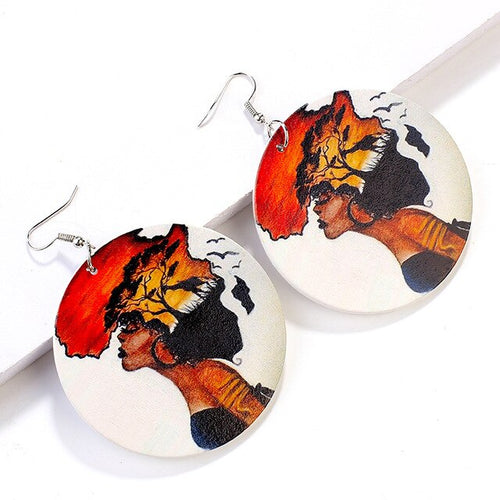 Painted Africa Women Wooden Earrings