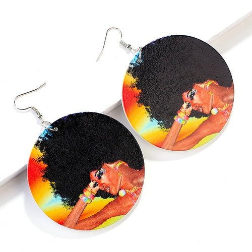 Painted Africa Women Wooden Earrings