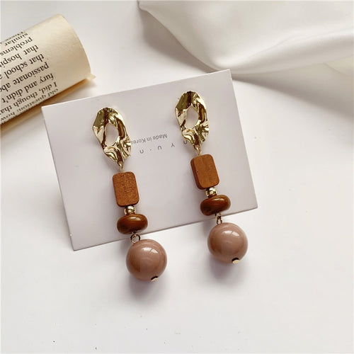 Brown Ball  Wooden Earrings