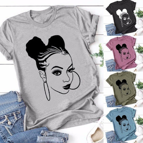 Afro Puffs and Hoops Print T Shirt