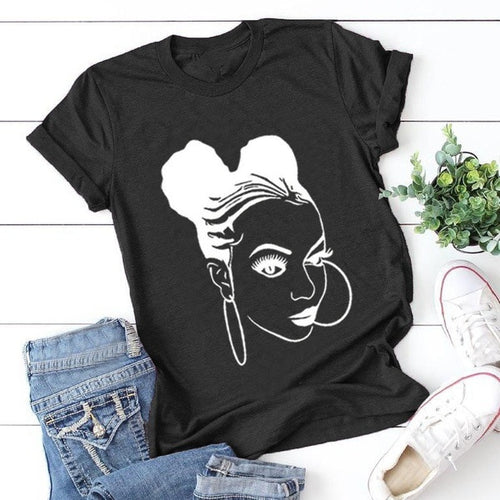 Afro Puffs and Hoops Print T Shirt