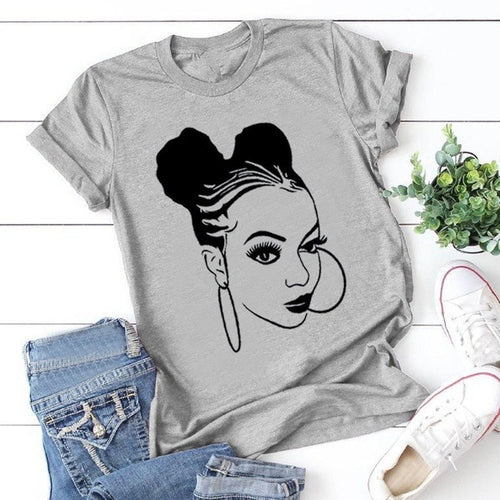 Afro Puffs and Hoops Print T Shirt