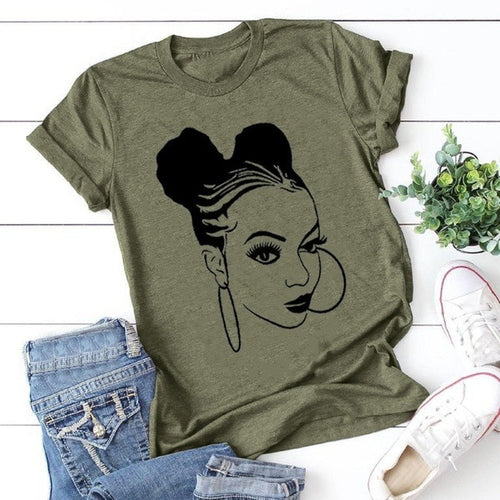 Afro Puffs and Hoops Print T Shirt