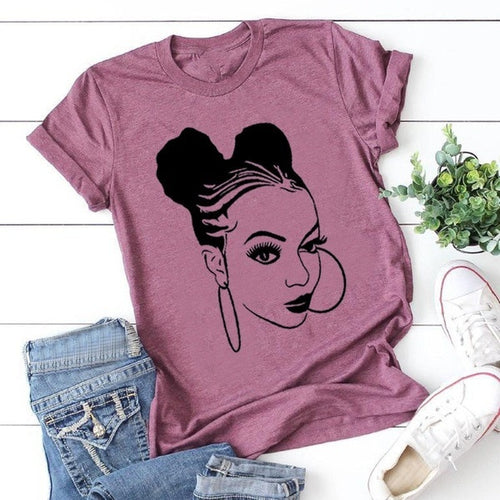 Afro Puffs and Hoops Print T Shirt