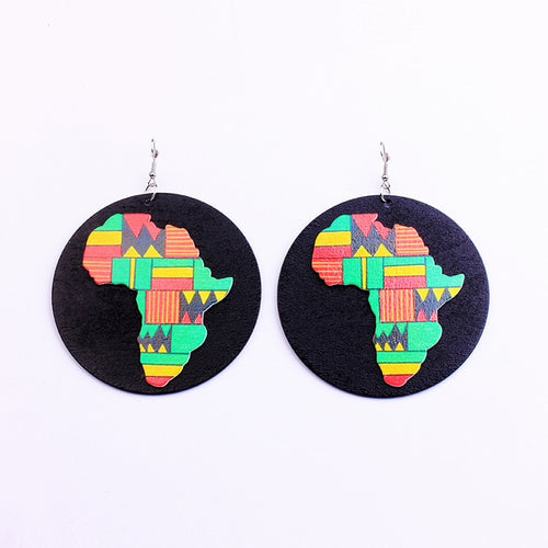 Colorful Painted Mother Africa Wooden Earrings