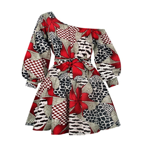 Off the Shoulder Bell Sleeve Print Dress