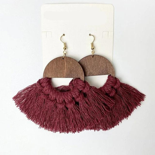 Wooden Tassel Earrings