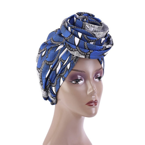 African Pattern Woven Knot Headwrap Pre-Tied Knotted Turban Bonnet Satin lined