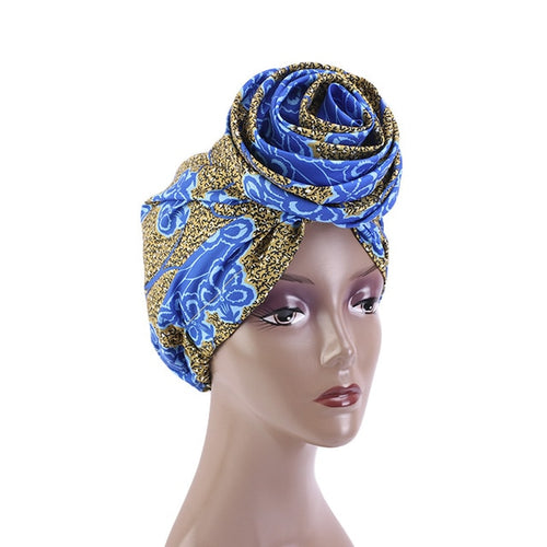 African Pattern Woven Knot Headwrap Pre-Tied Knotted Turban Bonnet Satin lined