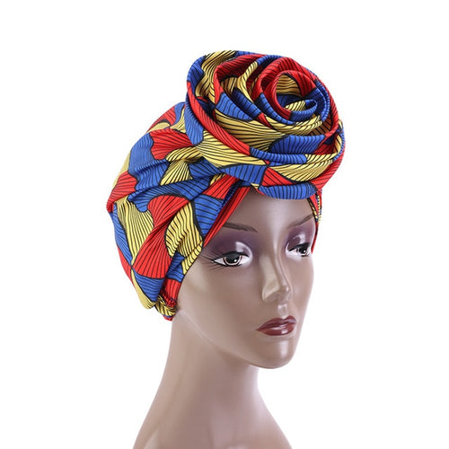 African Pattern Woven Knot Headwrap Pre-Tied Knotted Turban Bonnet Satin lined