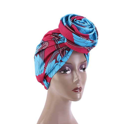 African Pattern Woven Knot Headwrap Pre-Tied Knotted Turban Bonnet Satin lined