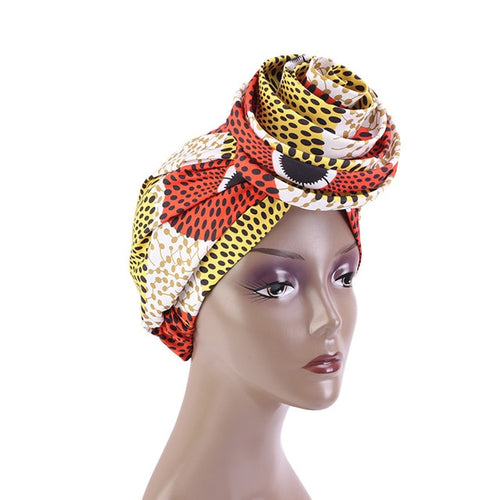 African Pattern Woven Knot Headwrap Pre-Tied Knotted Turban Bonnet Satin lined