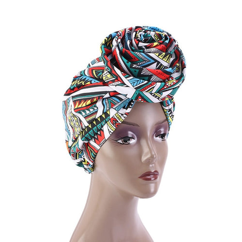 African Pattern Woven Knot Headwrap Pre-Tied Knotted Turban Bonnet Satin lined