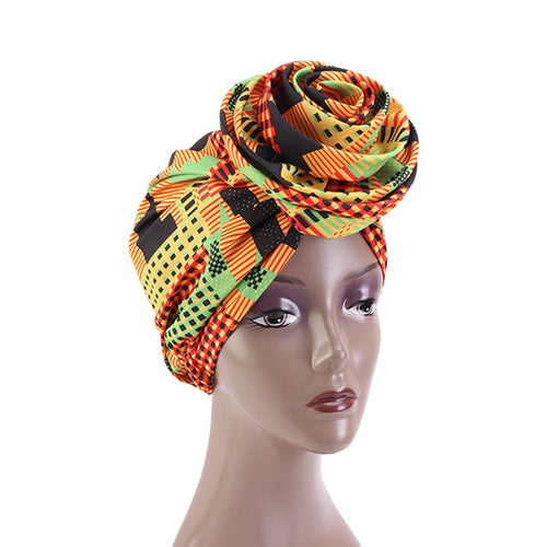 African Pattern Woven Knot Headwrap Pre-Tied Knotted Turban Bonnet Satin lined