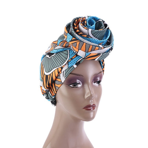 African Pattern Woven Knot Headwrap Pre-Tied Knotted Turban Bonnet Satin lined