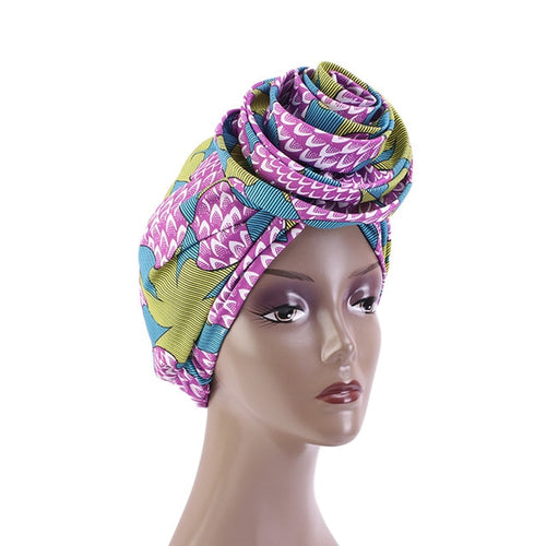 African Pattern Woven Knot Headwrap Pre-Tied Knotted Turban Bonnet Satin lined