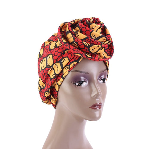 African Pattern Woven Knot Headwrap Pre-Tied Knotted Turban Bonnet Satin lined