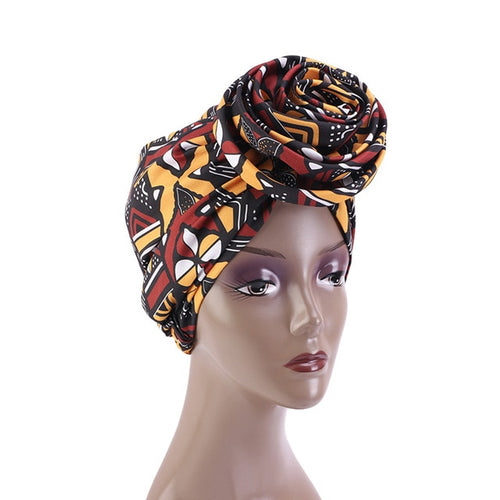 African Pattern Woven Knot Headwrap Pre-Tied Knotted Turban Bonnet Satin lined