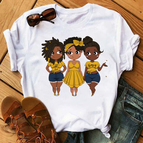 Black African Curly Hair Girls T-Shirt