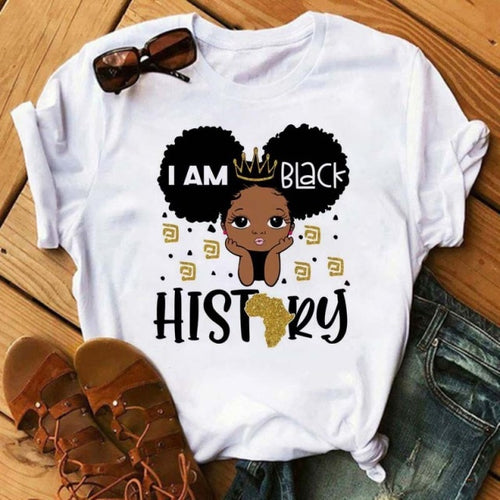 Black African Curly Hair Girls T-Shirt