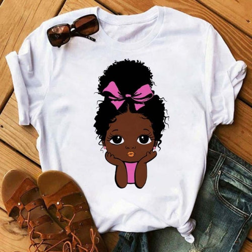 Black African Curly Hair Girls T-Shirt