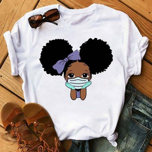 Black African Curly Hair Girls T-Shirt