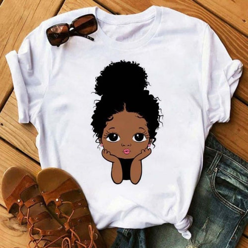 Black African Curly Hair Girls T-Shirt