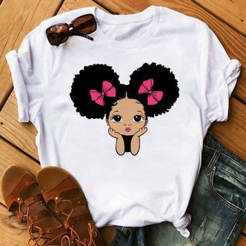 Black African Curly Hair Girls T-Shirt