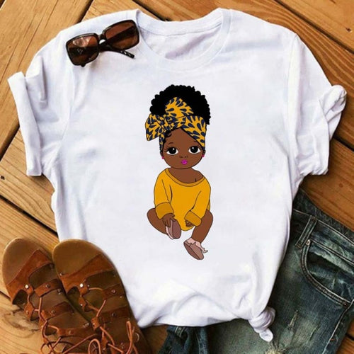 Black African Curly Hair Girls T-Shirt