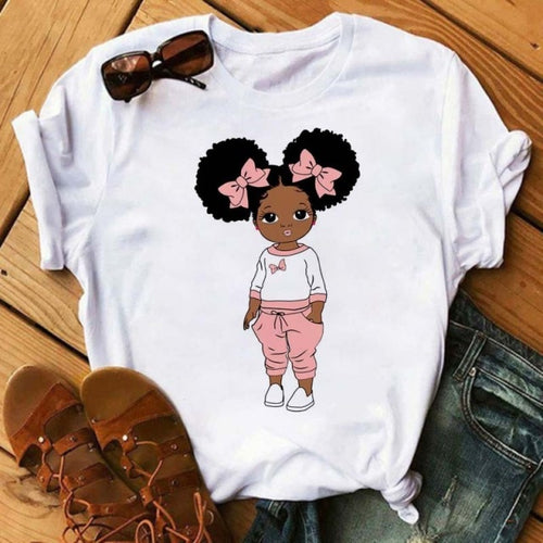 Black African Curly Hair Girls T-Shirt