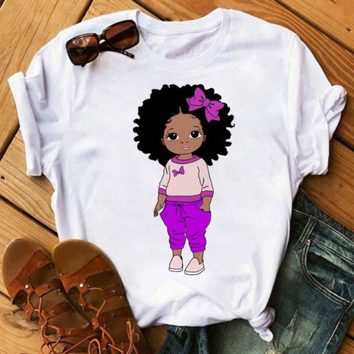 Black African Curly Hair Girls T-Shirt