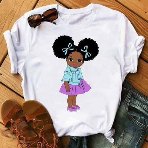 Black African Curly Hair Girls T-Shirt