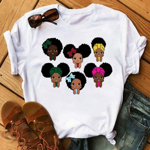 Black African Curly Hair Girls T-Shirt