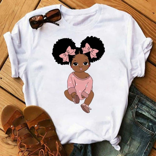 Black African Curly Hair Girls T-Shirt