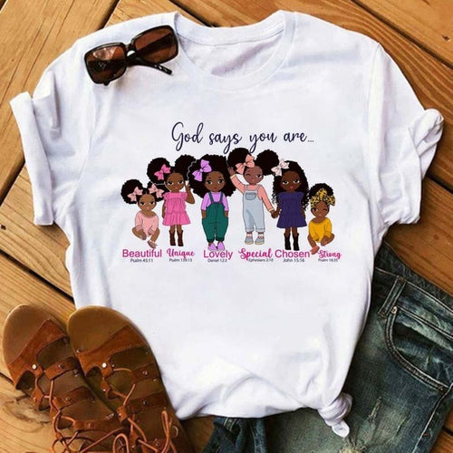 Black African Curly Hair Girls T-Shirt