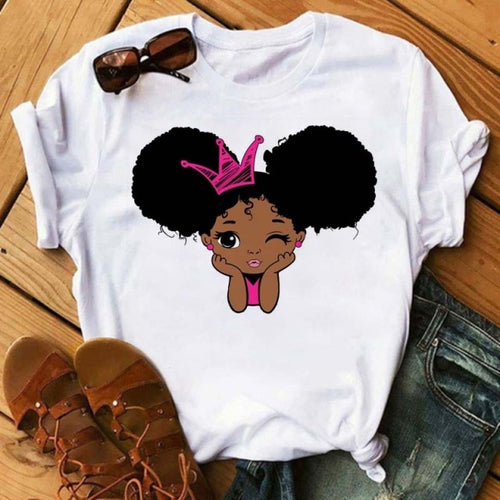 Black African Curly Hair Girls T-Shirt