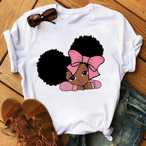 Black African Curly Hair Girls T-Shirt