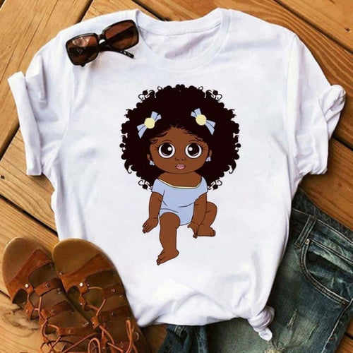 Black African Curly Hair Girls T-Shirt